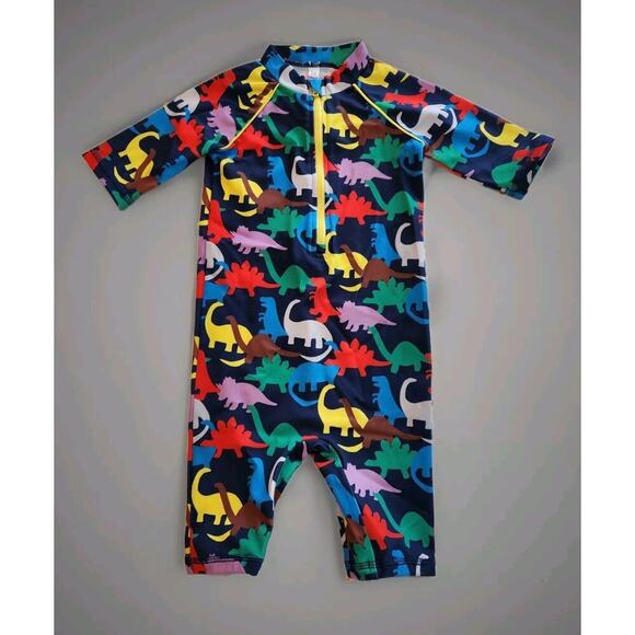 Mini Boden One Piece DinosaurSwimsuit Rashguard Jungle Sun Safe 9-12mos UPF 40+ - Picture 1 of 2